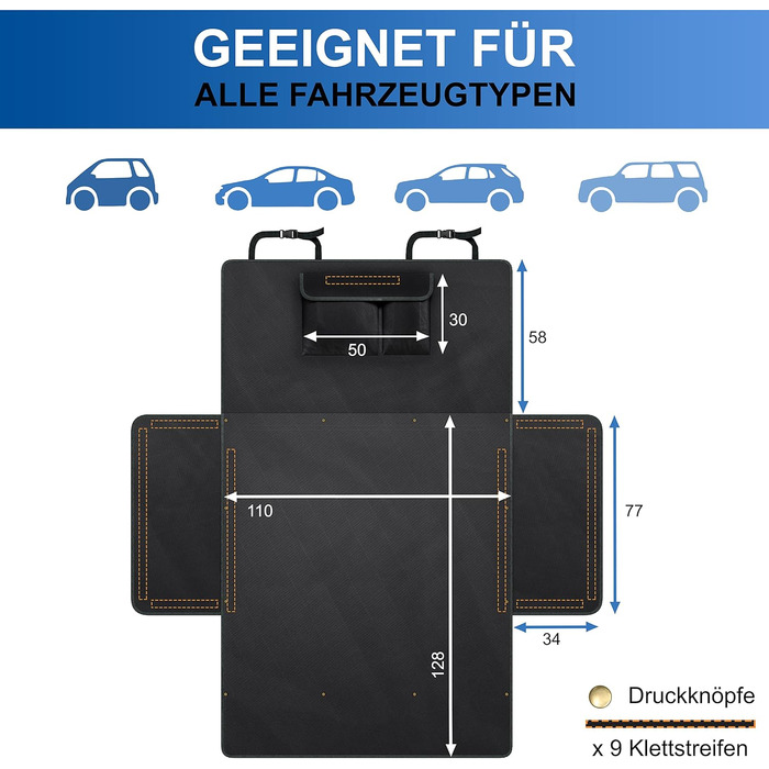 Водонепроникний килимок для собак у машину WhizProducts® – захист для заднього сидіння, фіксація, для подорожей та транспортування. Міцний килимок для заднього сидіння автомобіля (багажник)