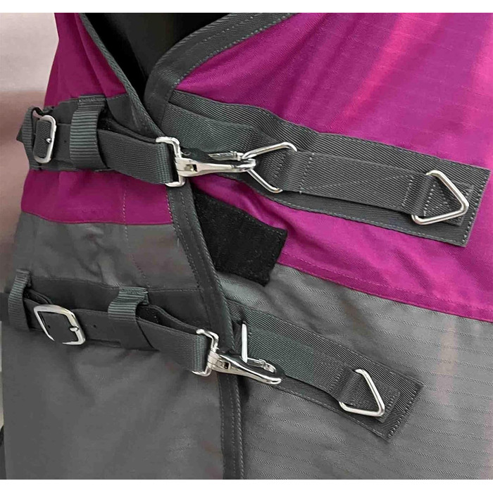 Зимова водонепроникна накидка-ковдра для коней Turnout 600D з флісовою підкладкою та високим коміром, Raspberry/Grey, 155 см