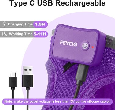 Світлодіодне шлейка для собак Feycig з підзарядкою, світловідбиваюча та світлочутлива для цуценят та собак середніх розмірів, дихаюча шлейка (фіолетовий, L)