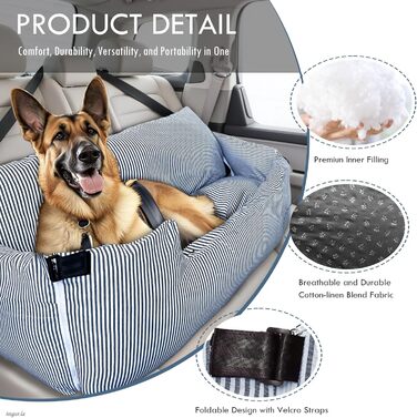 Автокрісло для собак LELEFIDO, великі породи до 36 кг, з підстилкою та 2 страхувальними ременями