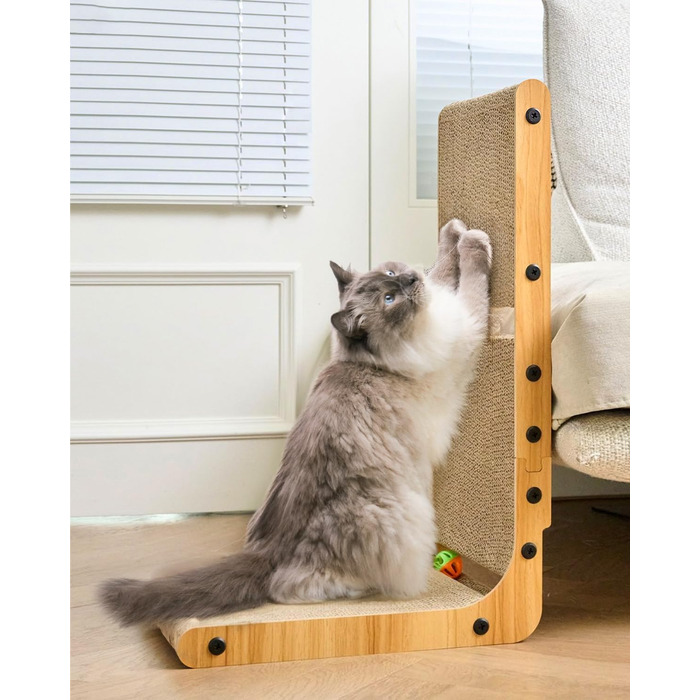 Когтеточка для котів Nekosan L-подібна, настінна, з 2 іграшковими м'ячами, для захисту дивану та стін