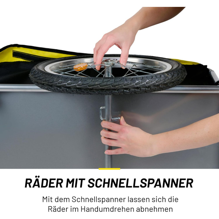 Причіп для велосипеда Dunlop – вантажний причіп з відбивачами та регульованим захистом від дощу – жовтий