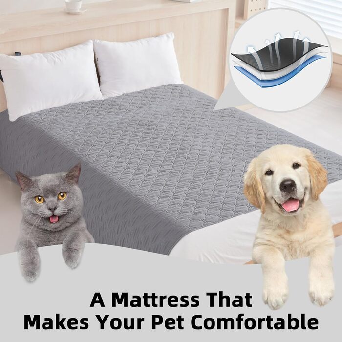 Водонепроникний килимок для собак та котів 170x200 см, сірий - захист ліжка та дивану