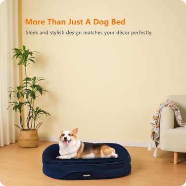 Ортопедичне ліжко для собак, диван-софа з підголовником, кошик для собак з неслизьким дном, знімний та пральний, для маленьких та середніх собак, 90 x 71 x 15 см, темно-синій
