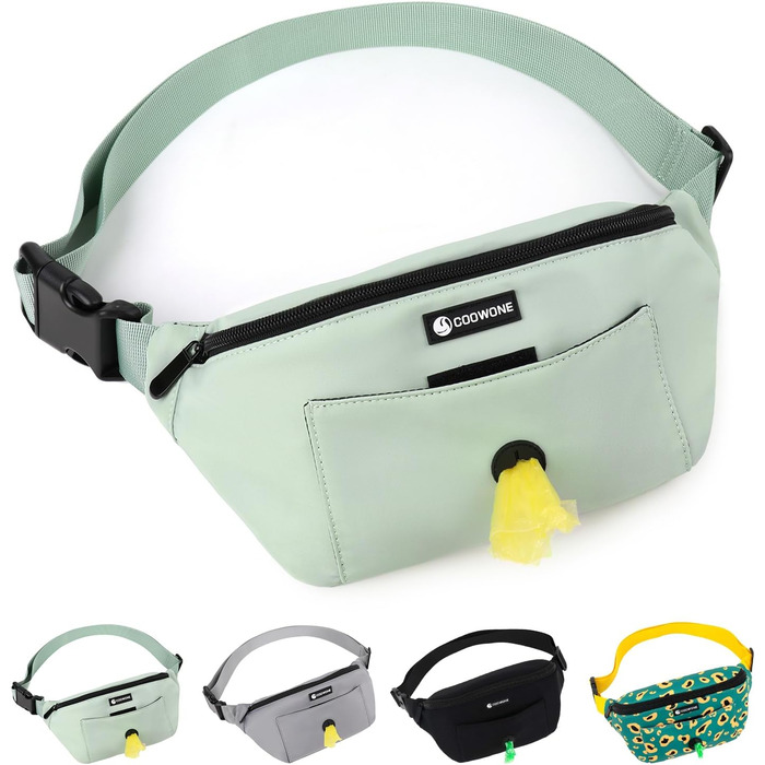 Сумка для собак з відділенням для ласощів та рулеткою для збору відходів, поясна/поясна сумка, підходить для жінок та чоловіків, для дресирування цуценят, подарунок для любителів собак, зелений нейлон