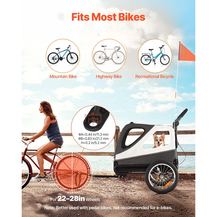 Велосипедний відсік для тварин VEVOR - для маленьких та великих собак, складаний, з колесами