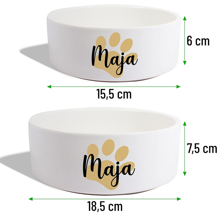 Керамічний двомісний набір мисок з іменем або текстом для собак та котів 'Велика лапа' - персоналізований набір мисок з/без підставки | Миска для собак, годівниця, миска для котів | Годівниця (2 x 500 мл)