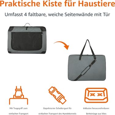 Складаний переносний м’який вольєр для котів, собак та дрібних тварин Amazon Basics, сірий, 66x46x46 см