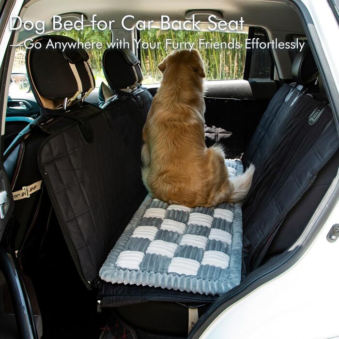 Крісло-підстилка для собак у машину, захисний чохол на заднє сидіння, водовідштовхувальний дизайн, зручне та безпечне для подорожей, розмір 160 x 24 x 24,8 см (Шахматка Pure Grey)