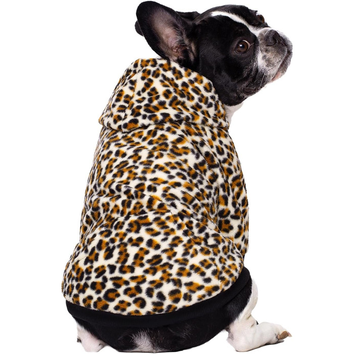 Світшот для собак Французького бульдога з кишенями, теплий флісовий пуловер для маленьких собак, чихуахуа, котів (S, леопард)