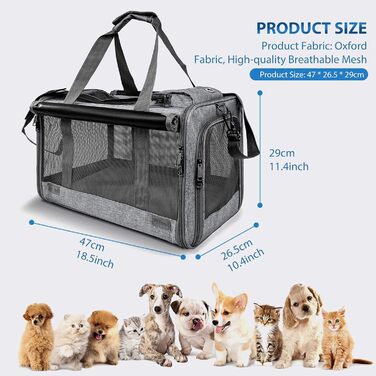 Транспортна переноска для котів та собак PETCUTE, сіра, для подорожей, кемпінгу, з регульованим плечовим ременем, розкладний дизайн