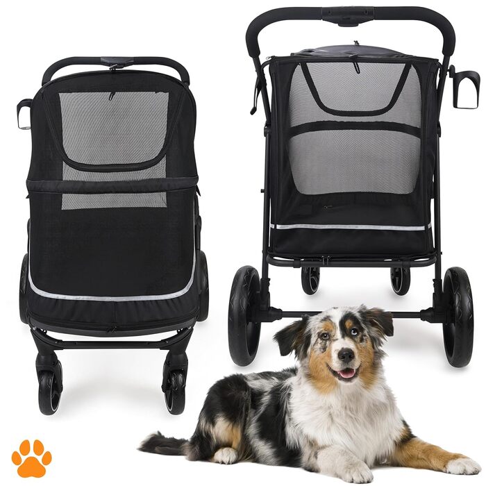 Buggy для собак MY DUQUE CHAMP XL – великий, для великих собак, чорний, з дощем, місцем для напоїв та вантажним відсіком (50кг)