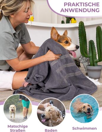 Рушник для собак Badeantel, з мікрофібри, швидковисихаючий, для великих, середніх та маленьких собак/котів (зелений, S, Сіре Носоріг)