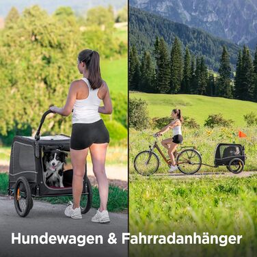 Легкий велосипедний візок для собак 2-в-1 – для собак вагою до 30 кг, складаний, з кулером, прапорцем безпеки та м'яким килимком, сумісний з електровелосипедами