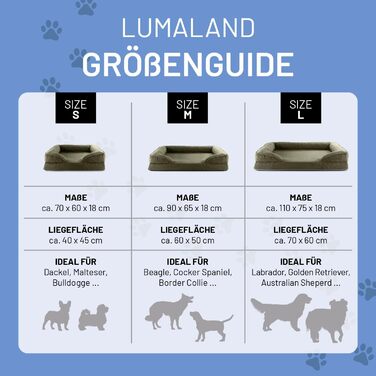 Ортопедичне ліжко для собак Lumaland з корду | Ергономічне собаче ліжко-софа 90x65 см - для середніх собак | Нековзне дно | Зручна наповнювач та знімний чохол | Ліжко-кошик для собак з Memory Foam Cord - Оливковий 90 x 65 см - M