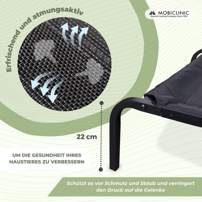 Mobiclinic® Cleo: Підвищене ліжко для собак, ізольоване, 122x71x21 см, чорне