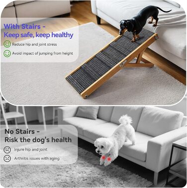 Рампа для собак Pawaboo, дерев'яна, 4 положення висоти, 13,6'-21', для маленьких собак та котів, з антиковзним покриттям, для ліжка/дивану, горіх, 80x30 см