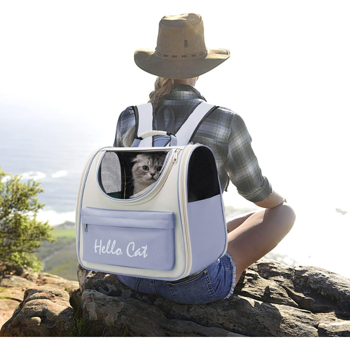 Рюкзак для кота та собаки PETCUTE з сіткою, дихаючий, з поводком, знімний килимок, блакитний