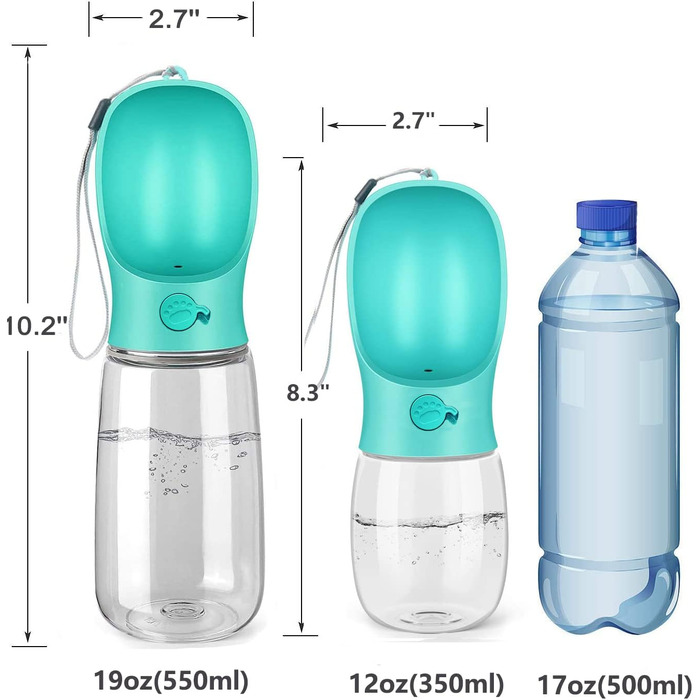 Водяна пляшка для собак Kalimdor: витокозахисна, портативна, 340 мл, блакитна