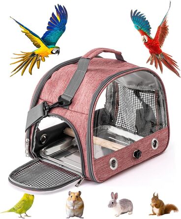 Клітка для птахів Glenmi: легка та портативна, з підставкою та легкою у митті очищуваною підставкою. Ідеальна для транспортування папуг та інших птахів. (Червона)