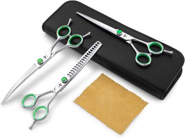 Набір професійних ножиць для грумінгу собак PURPLEBIRD: 440C сталь, 7 дюймів, 4 шт. (прямі, вигнуті, для розрідження)