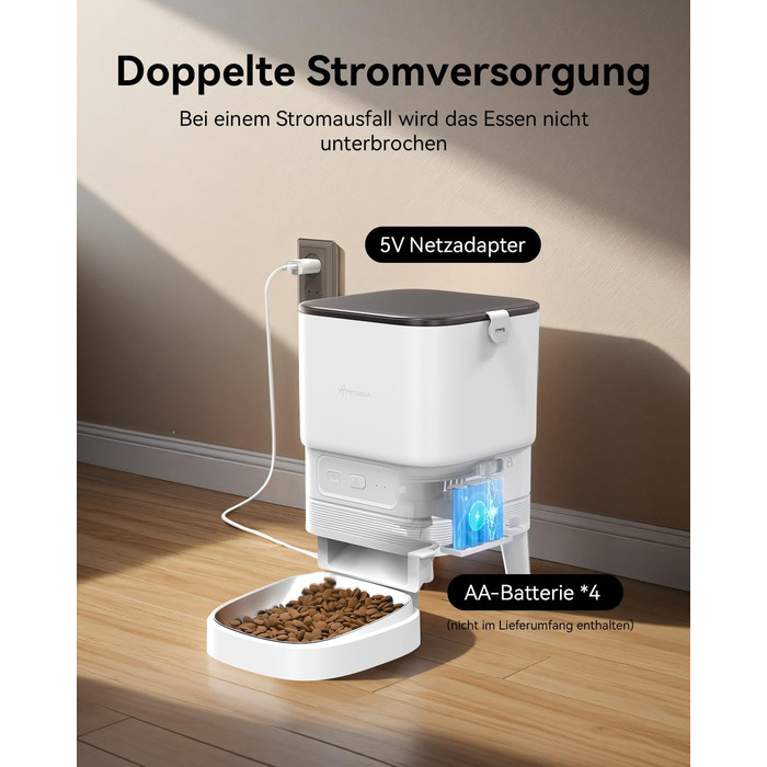 Автоматичний годівник для котів з Wi-Fi, 4L, керування через додаток, 10s запис голосу, для котів та собак (білий)