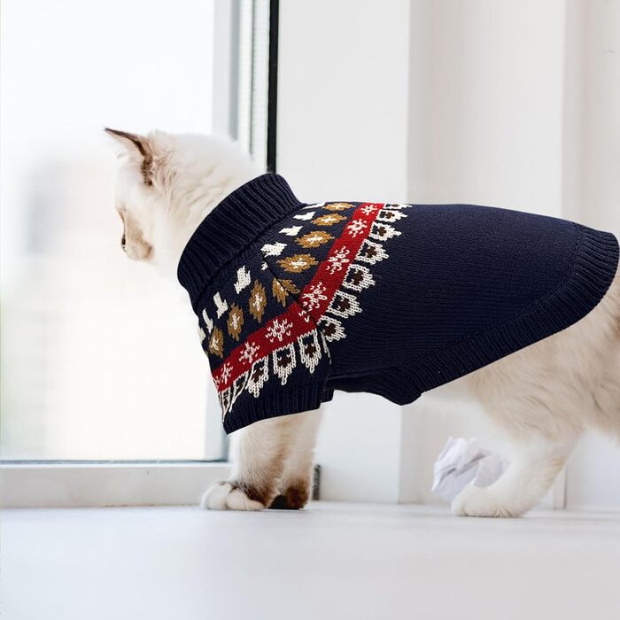 Пуловер для собак EXPAWLORER Fair Isle з візерунком Fair Isle - стильний одяг для собак, в'язана жилетка, пуловер для цуценят, теплий пуловер з коміром-стійкою для малих, середніх та великих собак, блакитний, розмір M (Medium)