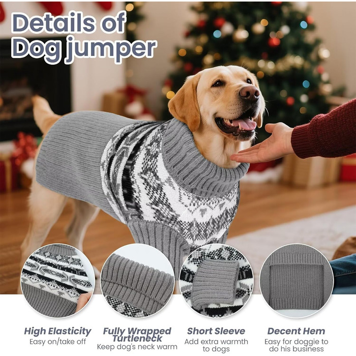 Светр для собак IECOii XXXXL, XXXX-Large, 5XL (105 см), сірий. Теплий в'язаний пуловер для німецької доги, добермана та інших великих порід.