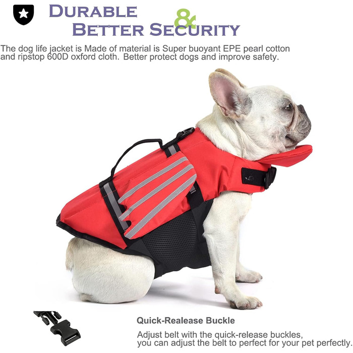 Жилет рятувальний для собак з плавцями, для собак з проблемним підборіддям, легкий та безпечний для водних видів спорту, з ручкою та світловідбиваючими елементами, для малих, середніх та великих собак (XS, Червоний)