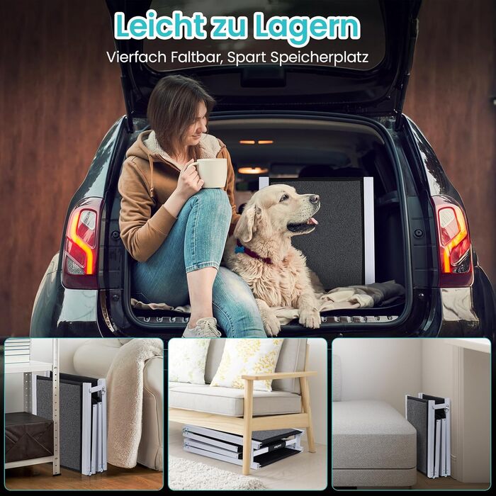 Рампа для собак DAISTERN від BSWAY, 170 x 44 см, складана, з м'яким килимом, алюмінієвий каркас з порошковим покриттям, для собак середніх та великих порід