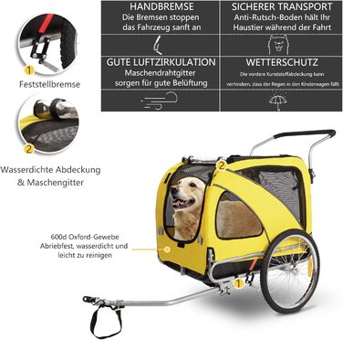 Трансформер для собак XL: велосипедний/біговий, 600D Oxford, до 40 кг, жовтий