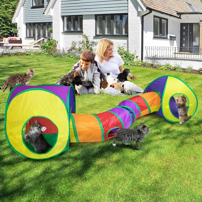 Туннель для котів 3 шт. Складаний тунель-іграшка для кошенят, цуценят та кроликів - ідеально для дому та на вулицю