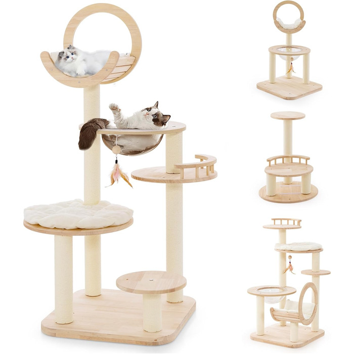 Дерев'яний кігтечка для котів COSTWAY Kaktus, 160 см, з будиночком, платформами, сизалевими стовпчиками, корзиною та іграшками