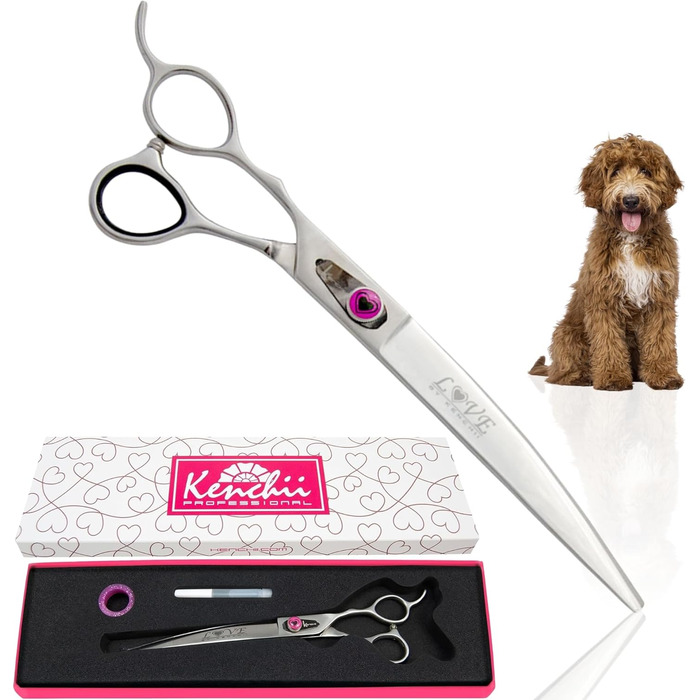 Кенчійська ножиця для лівшів Kenchii, 20.3 см, вигнута ножиця для грумінгу собак, Love Collection, аксесуари для догляду за тваринами, ножиці для стрижки шерсті 8' Curve Lefty