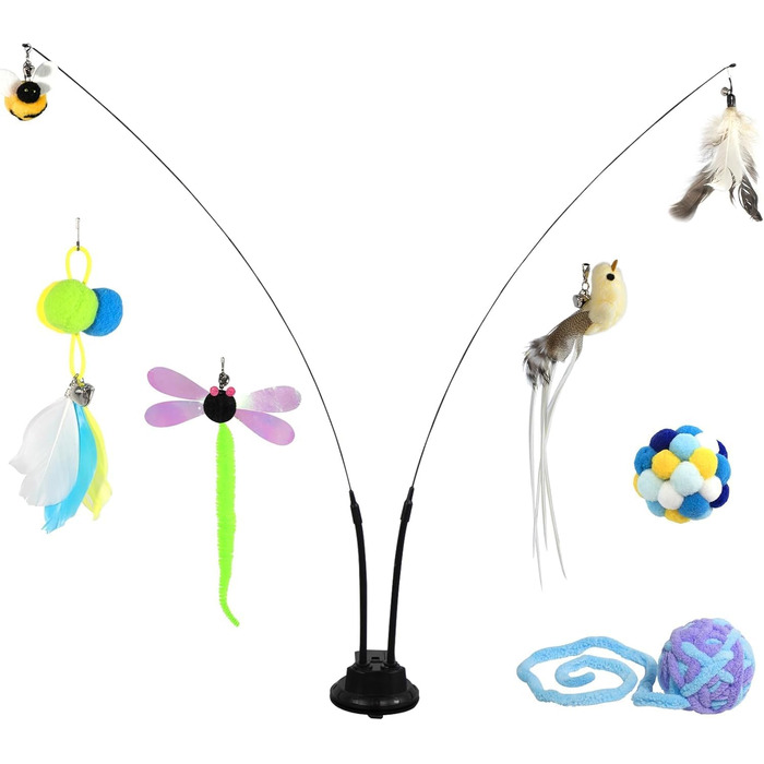 Інтерактивна іграшка для котів Hengsong: 3 шт. у наборі, з пір'ям, дзвоником, м'ячиком. Розвиваюча іграшка для котів, для самостійної гри, кольорова, сучасний дизайн