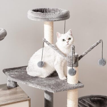 Когтеточка HOOBRO з шафою для котячого туалету, багатофункціональний котячий будиночок-дерево 132 см для дому, приховані меблі для лотка, знімні іграшки, колір грейж