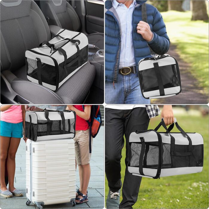 Транспортна сумка QWORK® для котів та собак до 10 кг (48x30x30 см) - переноска для тварин, портативна, миється