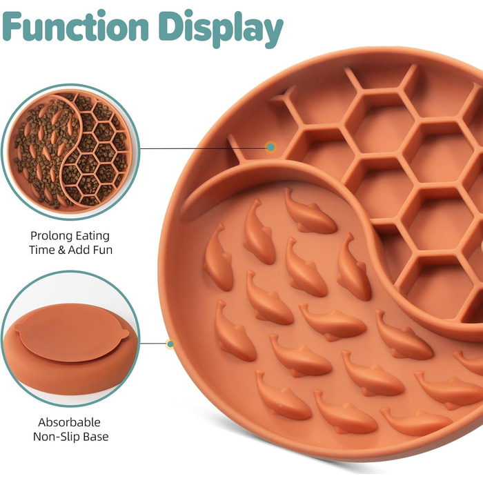 Повільний годівник для собак, силіконовий набір з присосками, антиковзаюча миска, уповільнює швидкість їжі, зменшує тривогу та додає задоволення (Світло-зелений), (Оранжево-червоний візерунок 'Сонце' )