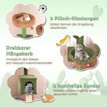Драбина-кіготь для котів COSTWAY Kaktus: іграшка, платформа, корзина, 2 котячі будиночки, 160 см