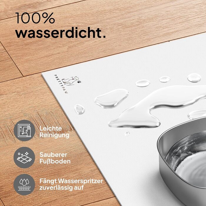 Підкладка під миску для кота Pretty PAW® 60x40 см - неслизька та водовідштовхувальна | Аксесуар для фонтанчика та миски Pretty Paw | Захист підлоги від бруду та води (Білий, Extra Wide)