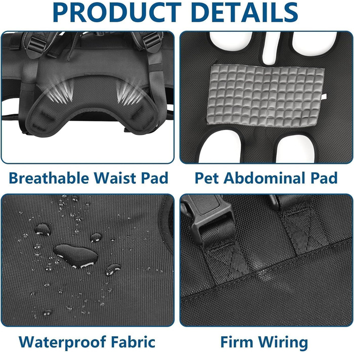 Сумка-переноска та повідковий ремінь для собак, Wakytu, для маленьких собак (4-8 кг), чорний, регульовані, дихаючі ремені