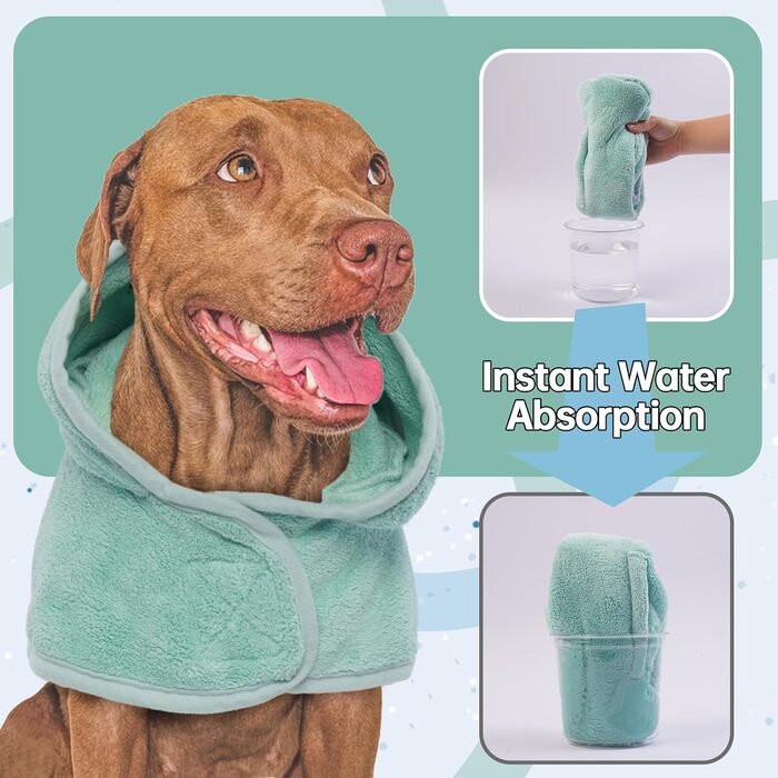 Рушник для собак OUOBOB: теплий халат з мікрофібри з капюшоном, зелений, розмір M