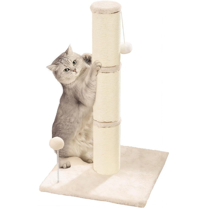 Котячий будиночок з дряпалкою Marchul для великих котів з м'яким плюшем та іграшкою, 68 см, бежевий