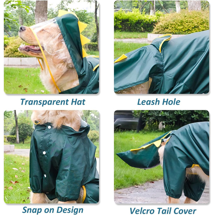 Дощовик для собак з капюшоном у вигляді динозавра, водонепроникний, розмір 5XL (довжина спини 58 см, обхват грудей 78 см)