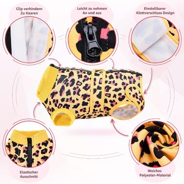 Захисний одяг для собак після операції: комбінезон з блискавкою та липучкою, анти-протікання та захист ран, дихаючий, жовтий (XXL)