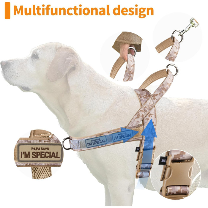 Нашийник для собак Eeyfarog No Pull від виривання, розмір M, камуфляж Khaki, регульований, для собак середніх та малих порід