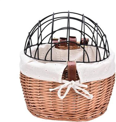 Плетенний велосипедний кошик для котів з дрітчастою кришкою | Велосипедний кошик для тварин з лози | Знімний переносник для собак, цуценят та котів