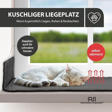 Кішка ліжко-лежанка на підвіконня з самонагрівальною підстилкою | З антиковзаючою основою | Зручне кішка ліжко з м'якого корду | Розмір 2 (90 x 29 см) | Темно-сірий колір | Зроблено в ЄС