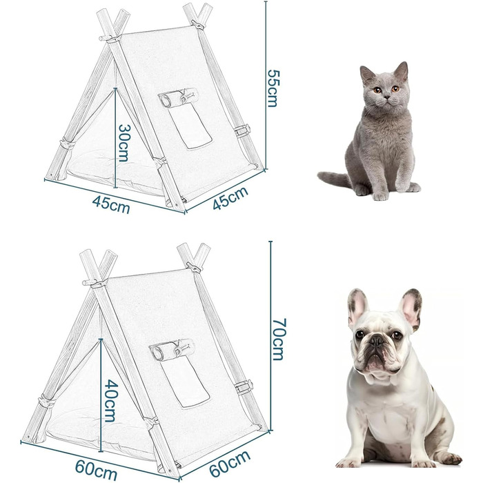 Тіпі для собак та котів, розмір M, 60x70x60 см, білий - EUGAD