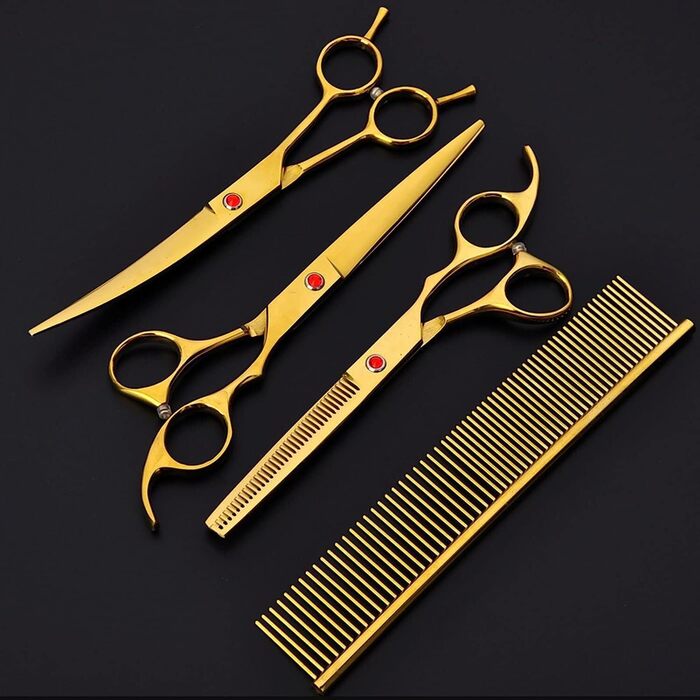 Набір ножиць для грумінгу собак: прямі, витончені та зігнуті ножиці з нержавіючої сталі